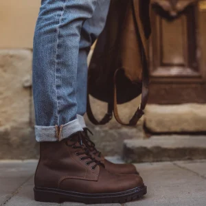Mens Brown Leather Work Boots Fur Lined Combat