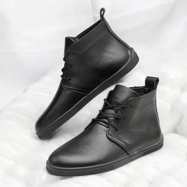 Barefoot Black Leather Boots For Women Wide Toe